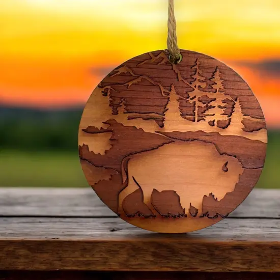 Free Range American Bison - Cedar Ornament {4}