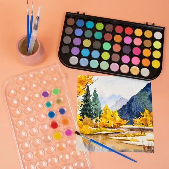 40+8 Watercolor Paint Set, Washable Water Color Paint Sets for Kids Adult Beginner, Non-toxic Watercolors with 3 Brushes 1 Refillable Water Brush Pen and Palette, Artists Watercolor Set, Art Supplies {4}