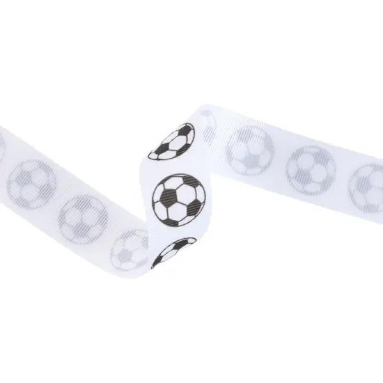 LaRibbons 1" Printed Grosgrain Ribbon | Soccer Balls on White | 25 Yard Roll {3}