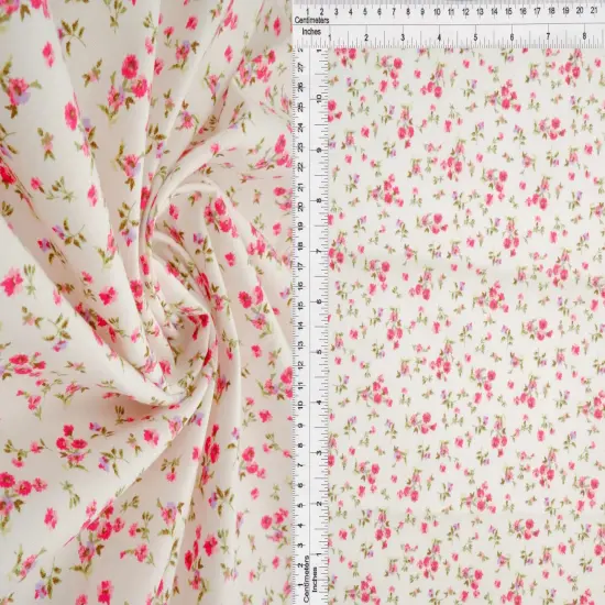 1 Yard Stretch Poplin Ditsy Print Fabric, 57/58&Prime; Wide Cotton Spandex Blend PINK HOT {1}