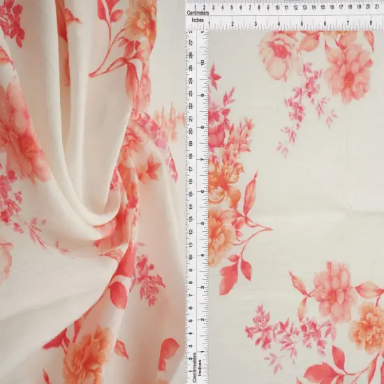 Airflow Floral Print Fabric, Lightweight Viscose Nylon Woven, 57" Wide ORANGE {1}