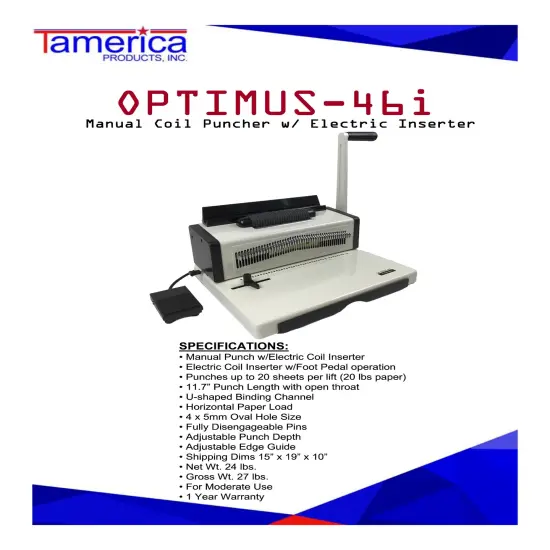 Tamerica Optimus-46i Optimus Series Manual Coil Puncher with Electric Inserter {6}