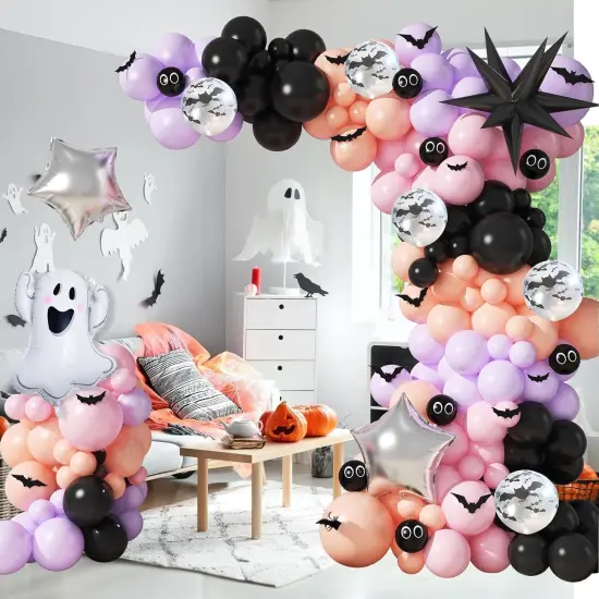 Halloween Latex Balloon Garland Arch Kit with 3D Bat (Black Pink Purple) {5}