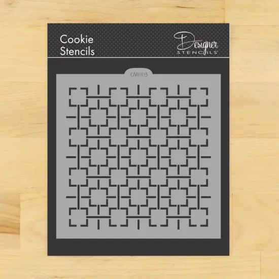 Retro Square Lattice Cookie & Craft Stencil | CM003 by Designer Stencils | Cookie Decorating Tools | Baking Stencils for Royal Icing, Airbrush, Dusting Powder | Craft Stencils for Canvas, Paper, Wood | Reusable Food Grade Stencil {1}