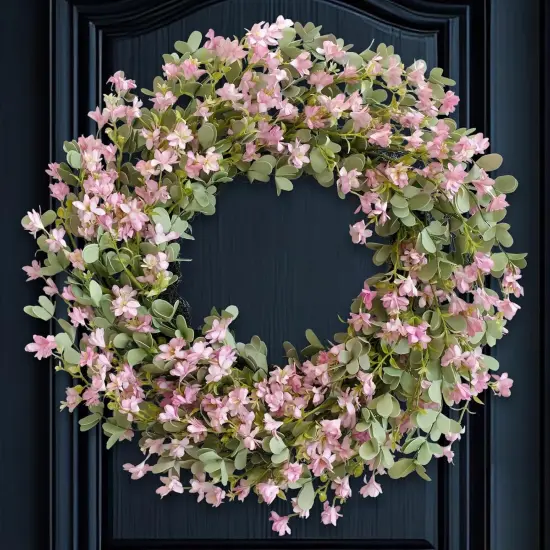 Summer 24-Inch Wreath with Sour Date Flowers and Purple Flowers, Front Door, Porch, and Patio Decoration for Home and Office {1}