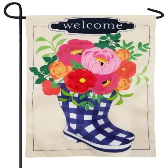Buffalo Check Boots Welcome Garden Flag 2 Sided Applique {1}