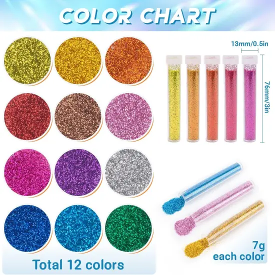 36 PCS Ultra Fine Glitter for Crafts Set of 12 Colors {2}