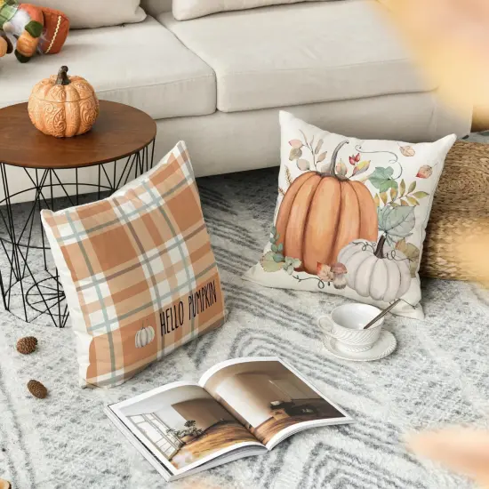Set of 4 - Hello Fall Hello Pumpkin Throw Pillow Covers, 20 x 20 Inch {4}