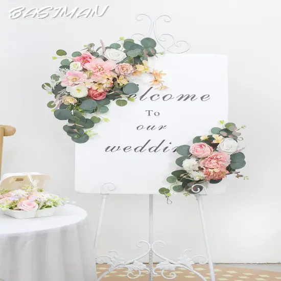 2pcs Wedding Arch Flowers,Wedding Artificial Sign Flower,Welcome Easel Door Decor {3}
