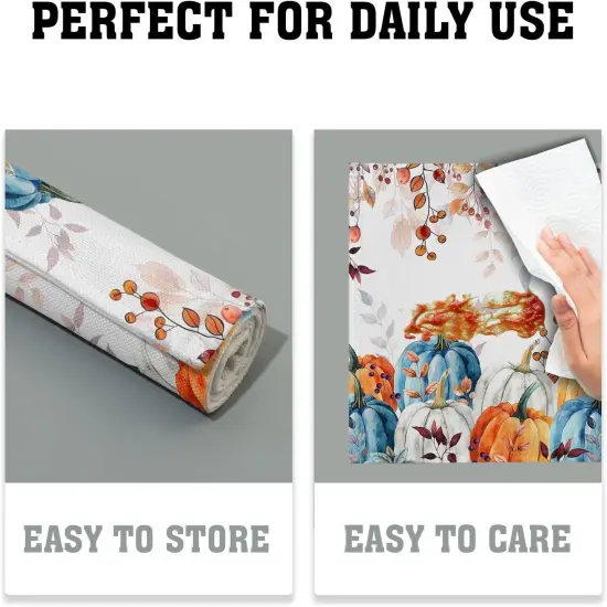 Set of 4 Autumn Pumpkins Leaves Fall Placemats - 12x18 Inch {5}