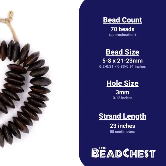 The Bead Chest Dark Brown Bone Beads - Full Strand of Fair Trade African Beads (Saucer, Dark Brown) {4}