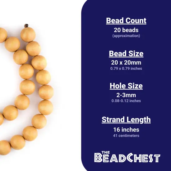The Bead Chest Natural 20mm Wooden Beads in Yellow for Jewelry Making &ndash; Round Loose Wood Spacer Beads I Approximately 20 Beads {4}