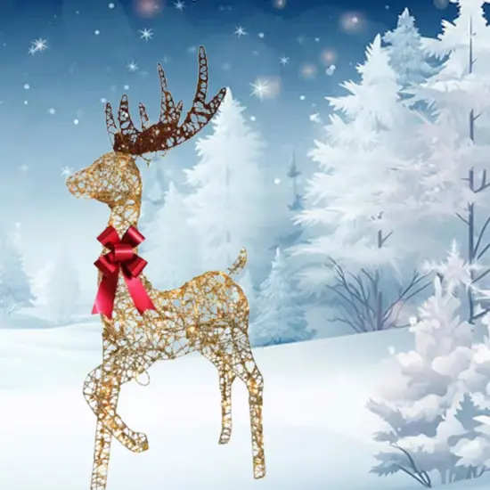 Festive LED White Reindeer with Sleigh Holiday Display 19.69 x 7.28 x 16.14 in {5}