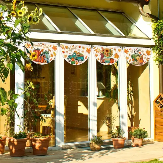 4 Pack Hello Fall Fan Flag Pumpkin Patch Bunting Welcome Fall {5}