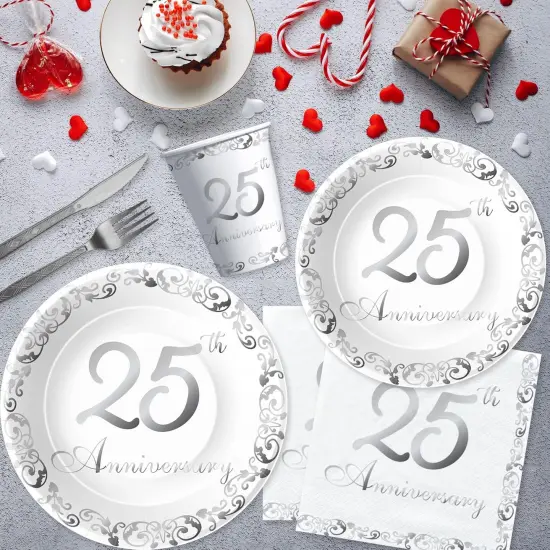 25th Anniversary Decorations Tableware - Silver {4}