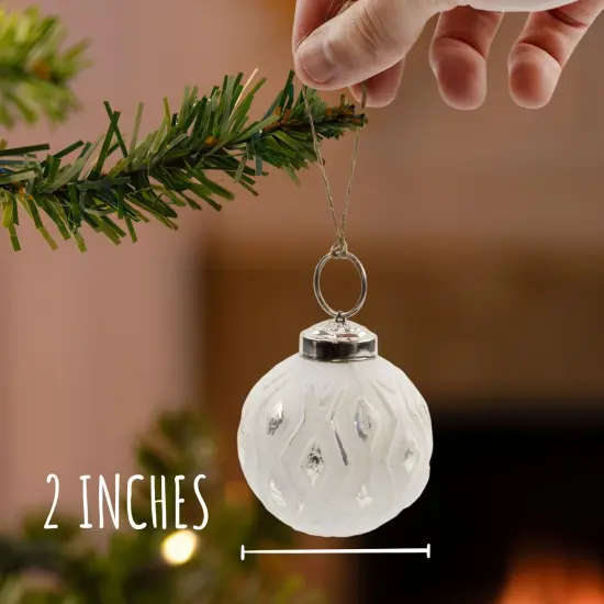 2in Farmhouse Ball Ornaments Distressed Metal Glass Christmas Decor White {4}
