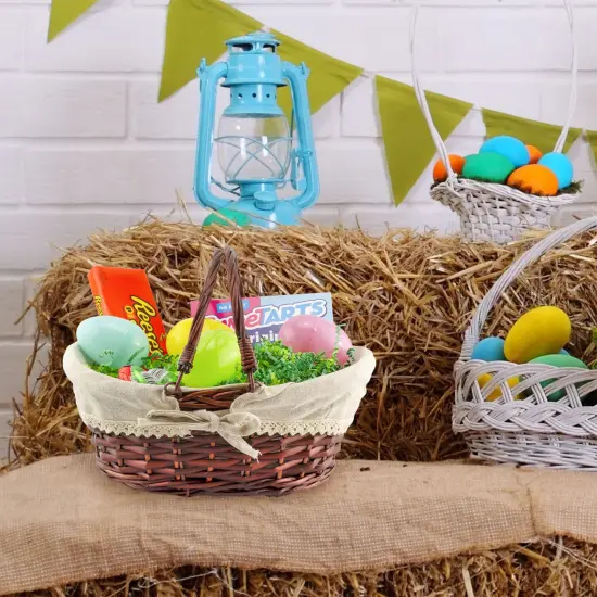 Wicker Basket with Handles Cloth Liner Easter Picnic Gift Brown {2}