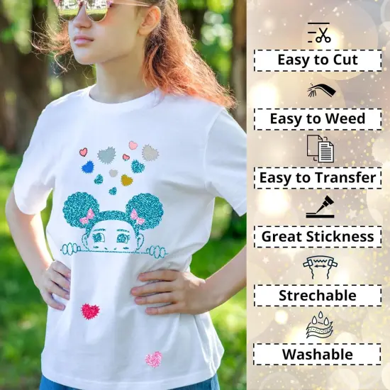 Glitter Heat Transfer Vinyl Bundle - 15 Pack 12" x 10" HTV Sheets Glitter HTV Vinyl for T-Shirts {4}