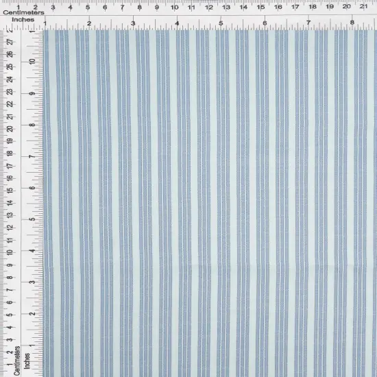 1 Yard Poplin Triple Stripe Fabric 57/58&Prime; Wide Polyester Rayon Blend BLUE LT {2}
