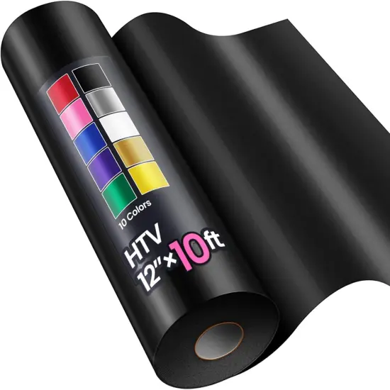 12" x 10ft Heat Transfer Vinyl HTV Rolls Black,HTV Vinyl for T-Shirt, Iron on Viny {1}