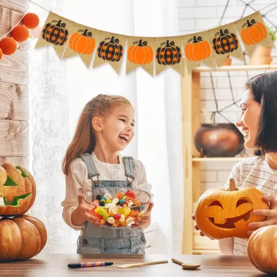 Fall Banner Orange Black Pumpkin Burlap Banner {4}