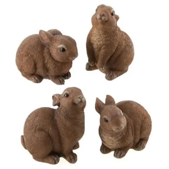 4 Asstd. Resin Brown Bunny Figurines in Assorted Poses for Decoration {1}