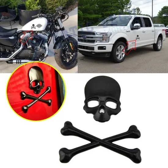 Matte Black 3D Crossbones Skull Sticker Skeleton Emblem Decal {4}