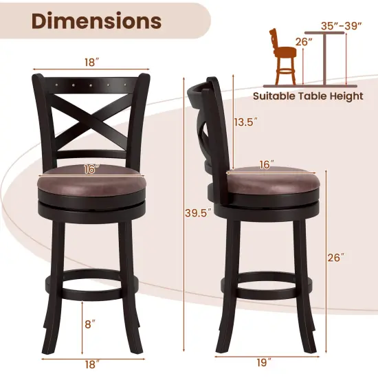 Set of 2 Swivel Bar Stools with Padded Seat and Ergonomic Backrest {2}