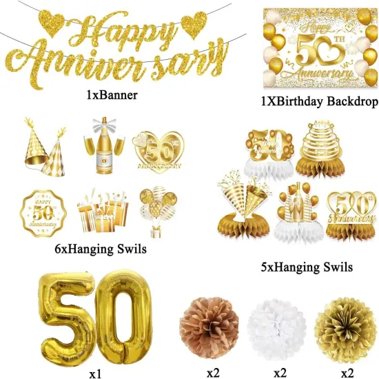 50th Wedding Anniversary Decorations - Happy 50th Anniversary Banner {4}