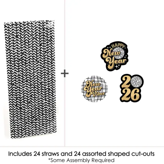 Big Dot of Happiness Disco New Year - Paper Straw Decor - Groovy 2026 NYE Party Striped Decorative Straws - Set of 24 {5}