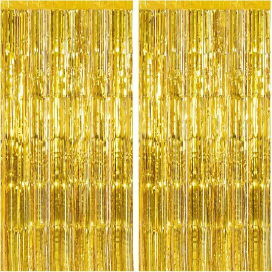 2 Pack Gold Foil Curtain Backdrop Party Decorations {1}