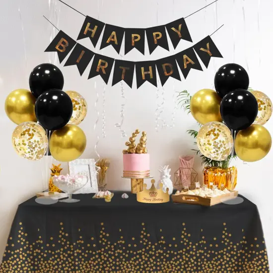 Black and Gold Party Decorations - Balloon Stand Table Centerpieces (Set 4) {4}