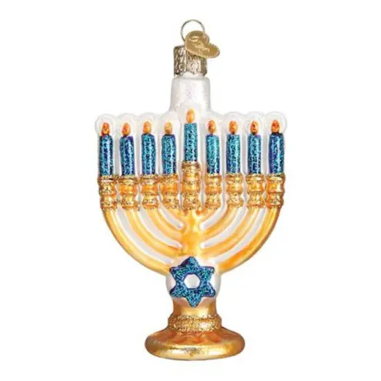 Old World Christmas 4.5 Inch Menorah Hanukkah Tree Ornament , Hanukkah Holiday Gold {1}