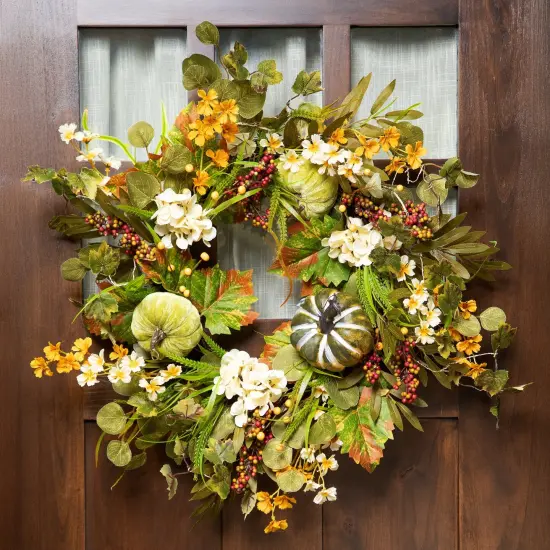 Northlight Pumpkins and Berries Artificial Fall Harvest Twig Wreath - 24" Green {1}