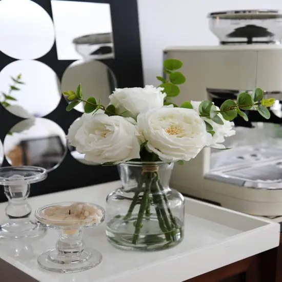 Artificial Flowers with White Roses in Vase, Fix Lifelike Fake Flowers in Vase with Artificial Water, Faux Flower Arrangements for Dining Table Centerpiece Decor {2}