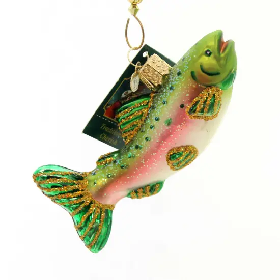 Old World Christmas 2.0 Inch Alpine Rainbow Trout Tree Ornament , Ornament Lake Fishing Green {1}
