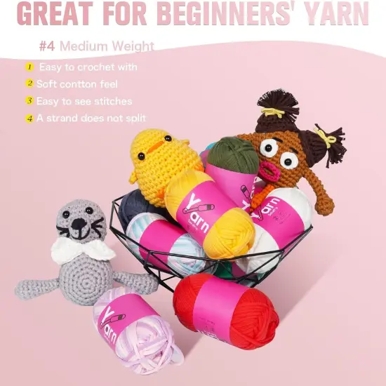 12-Pack Beginner Crochet Yarn Kit &ndash; Chunky Cotton & Accessories {4}