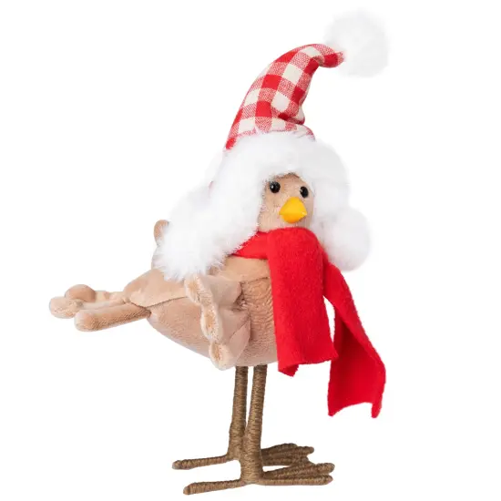 Northlight Right Facing Standing Bird with Scarf and Plaid Hat Christmas Figure - 8.5" Beige {5}