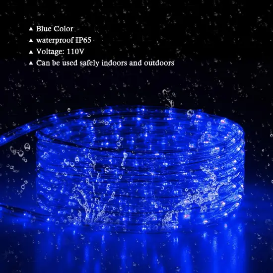 100Ft Blue LED Rope Lights, Outdoor String Lights Waterproof Decorative Lighting for Indoor/Outdoor, Camper Lights for Outside, Deck, Patio, Eaves, Backyards Garden, Christmas Decorations {2}