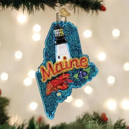 Old World Christmas 4.75 In State Of Maine Christmas Tree Ornament , Maritime History Lighthouses Blue {3}