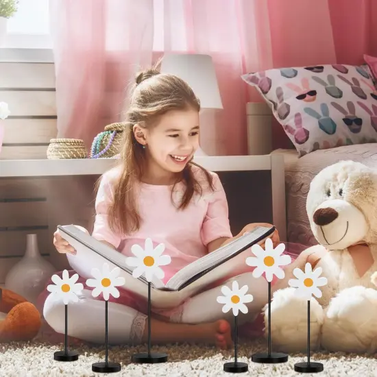 6 Pieces Summer Wooden Daisy Nursery Shelf Decor &ndash; Boho Daisy Standing Tabletop Decor, Rustic Tiered Tray Signs, Daisy Centerpiece for Party, Table Decoration, Farmhouse Home Desk & Nursery Decor {4}