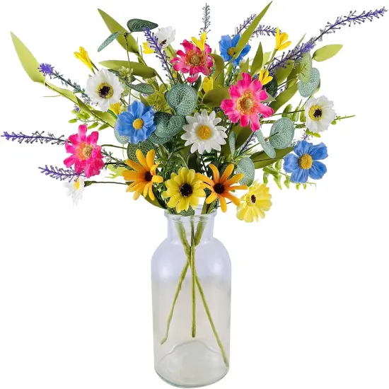 3 Bundles Summer Artificial Daisy Flowers &ndash; Colorful Faux Wildflower Bouquets for Tabletop Decor, Silk Fake Flowers for Home, Kitchen, Wedding, Party, and Vase Arrangements {1}