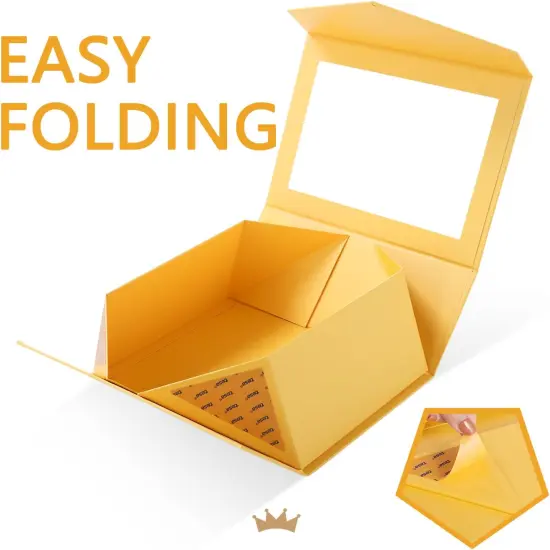 5 Yellow Easter Gift Boxes with Windows, 9x6.5x3.8 Inches, Clear Gift Boxes for Presents Contain Ribbons, Cards, Bridesmaid Proposal Boxes, Gift Boxes with Magnetic Lids {4}