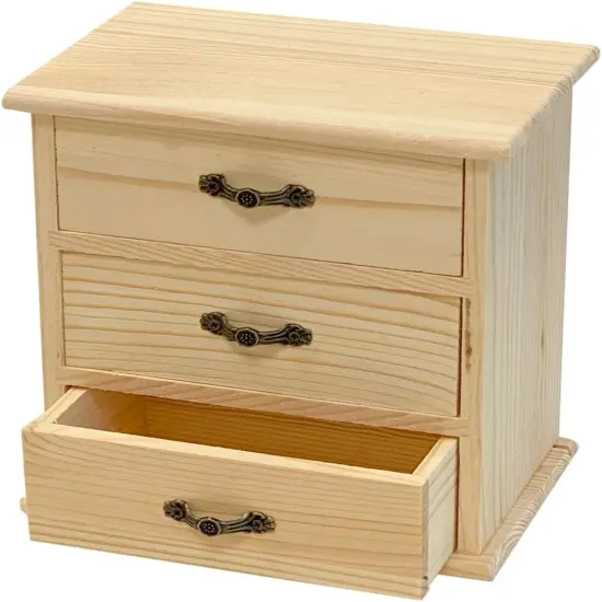 2 Pack Wooden box with 3 Mini Drawers for Jewellery,Unfinished Wood Surface Box, Small Wooden Organizer Storage Box for Arts Crafts DIY Project {2}
