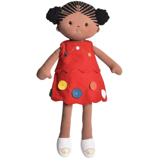 Tikiri Toys Kessie Fabric Baby Doll with Dark Skin & Hair, Comes with Two Dresses, Ages 6 Months & Up {3}