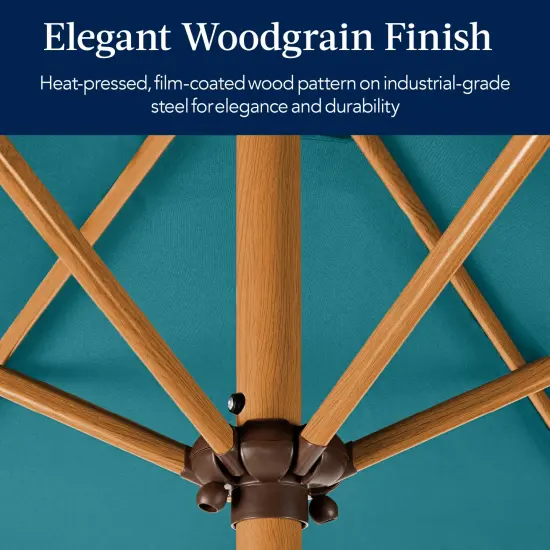 Best Choice Products 10ft Outdoor Woodgrain Pattern Steel Market Patio Umbrella w/ Crank, Tilt Cerulean {3}