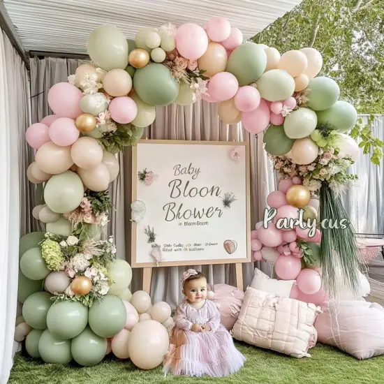 Dusty Green Pink Sand Balloon Arch Garland Kit {5}