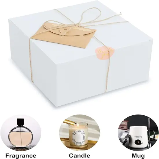 White Gift Boxes for Presents with Lids, 12 Pack 8x8x4 Inch, 80ft Twine, Stickers & Tape - Easy Assemble for Bridesmaid Proposal, Wedding, Party Favors {3}