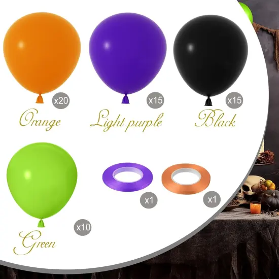 60Pcs Halloween Party Balloons Kit with Ribbons - 12" (Black, Orange, Green, Purple) {3}