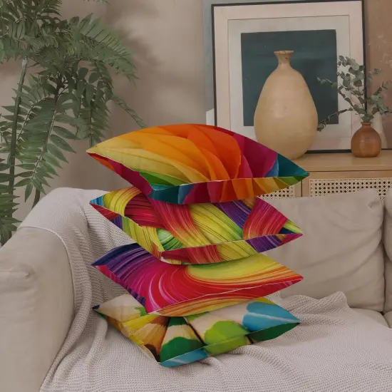 18 x 18 inches Rainbow Colorful Cushion Covers Abstract Crayon Throw Pillow Case Cover Set of 4 (Colorful) for Sofa Car Cousion Bed {4}
